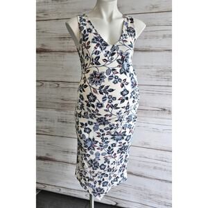 Motherhood Maternity White with blue floral print sleeveless dress sz Small